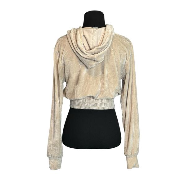 Roma Concept beige velvet long sleeves crop hoodie sweater size Small - Picture 8 of 15
